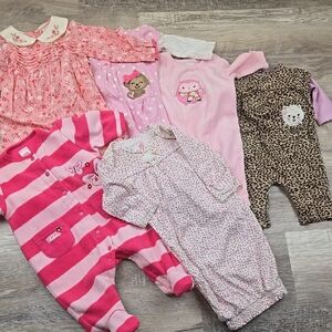 Baby Girl 3m 0-3m One Piece Outfits Bundle Pink Floral Animal Winter Clothes Set